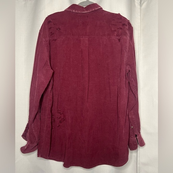 LF Furst Of A Kind Burgundy Ribbed Distressed Flannel Shirt - Picture 2 of 10